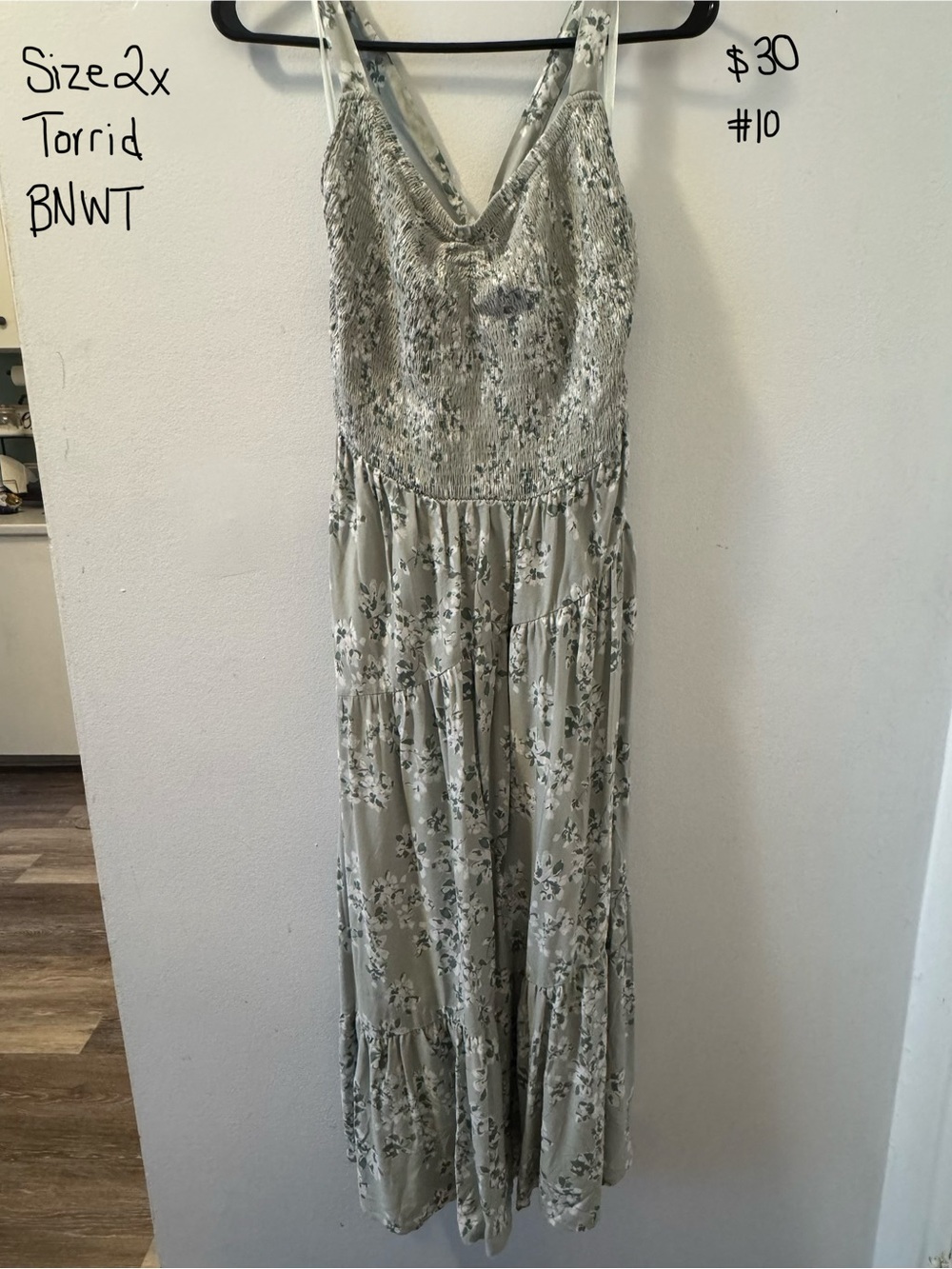 torrid Sage Green Floral Maxi Dress with Smocked Bodice